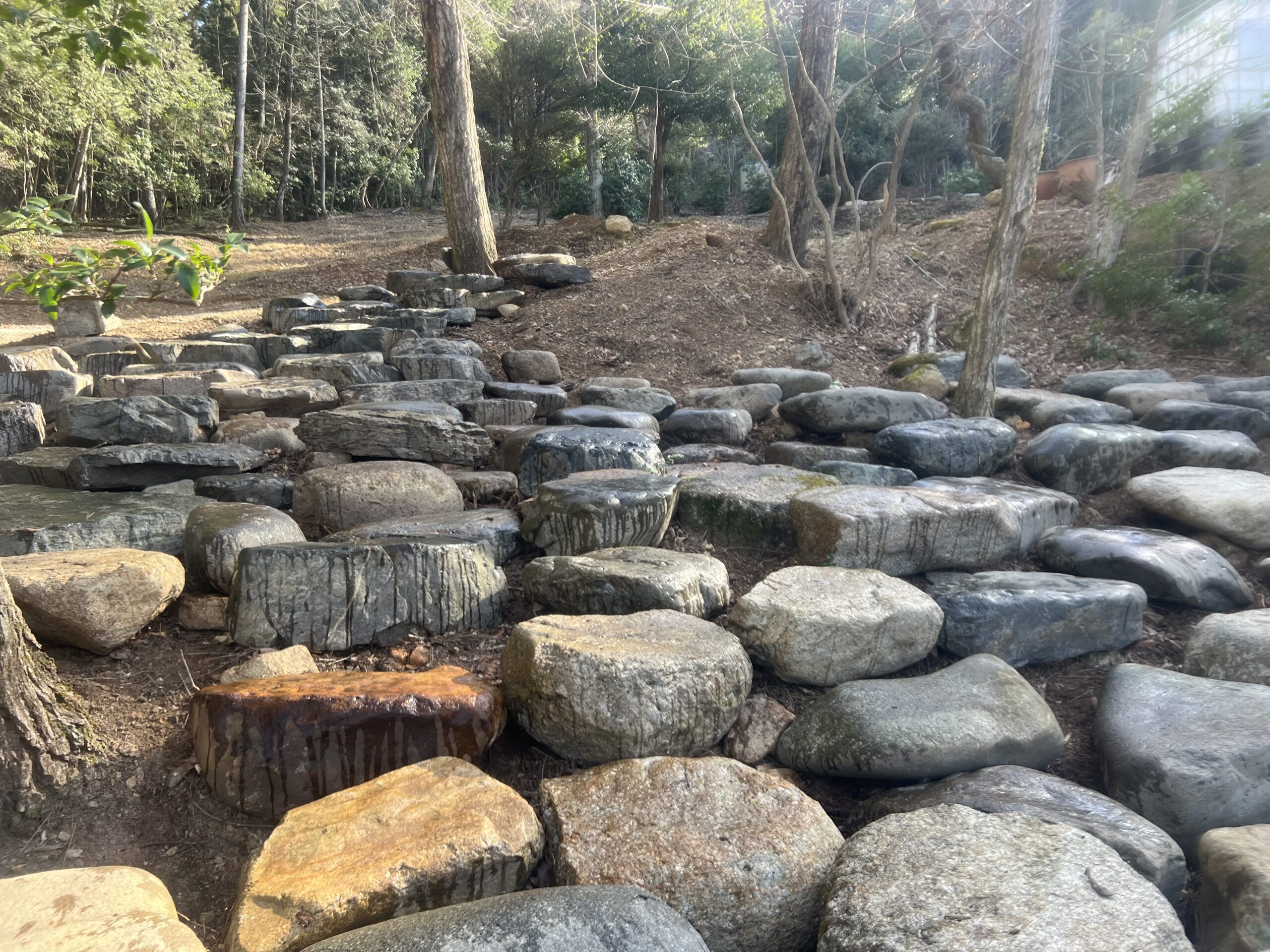 古材の板石と丹波鞍馬の飛石 | 洛西ガーデン｜京都｜坪庭から 大規模